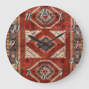 Grande Horloge Ronde Tapis persan turc oriental rouge