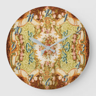Grande Horloge Ronde Tapisserie française baroque victorienne à motif d