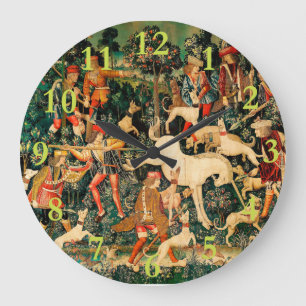 Grande Horloge Ronde Tapisseries de licorne Classique médiéval défend l
