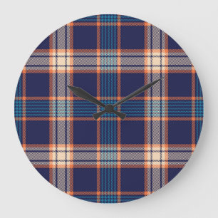 Grande Horloge Ronde Tartan plaid, texture marine colorée.