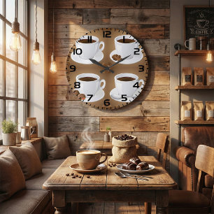 Grande Horloge Ronde Tasses à café avec haricots et chocolat