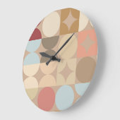 Grande Horloge Ronde Tauige Beige Blush rose bleu clair Motif rétro (Angle)