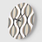 Grande Horloge Ronde Taupe Beige Tan Gris Blanc Noir Vagues d'oignon (Angle)