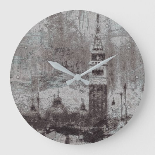 Grande Horloge Ronde Taupe et Cyan en détresse Skyline Venice Italie (Recto)