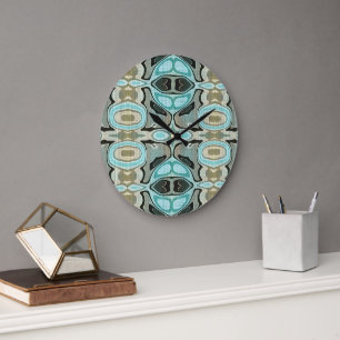 Grande Horloge Ronde Taupe Turquoise Aqua Turquoise Hip Bohemian Bali A
