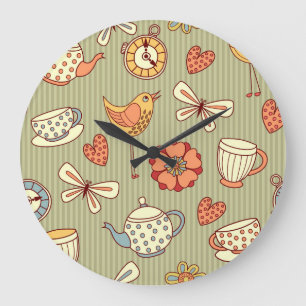 Grande Horloge Ronde Tea Party d'été : Motif sans couture