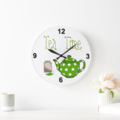 Grande Horloge Ronde Tea Time Cuisine verte et blanche (Maison)