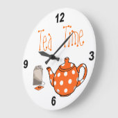 Grande Horloge Ronde Tea Time Orange et White Kitchen (Angle)