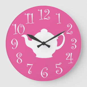 Grande Horloge Ronde Tea Time Retro Clock Pink and White