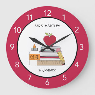 Grande Horloge Ronde Teacher Classroom Red Apple Custom