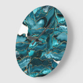 Grande Horloge Ronde Teal Blue et Gold Glitter Agate (Angle)
