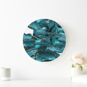 Grande Horloge Ronde Teal Blue et Gold Glitter Agate (Maison)