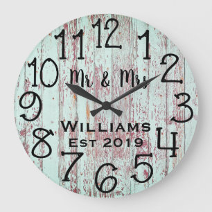 Grande Horloge Ronde Teal Distressed Wood Custom