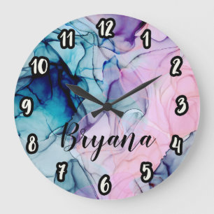 Grande Horloge Ronde Téâl Ethéré Rose Violet Encre Moderne Glamour