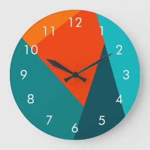 Grande Horloge Ronde Teal & Orange Color Wall Clock with Numbers