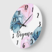 Grande Horloge Ronde Teal & Pink Ethereal Inky Fantasy Trendy Glam (Angle)