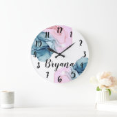 Grande Horloge Ronde Teal & Pink Ethereal Inky Fantasy Trendy Glam (Maison)