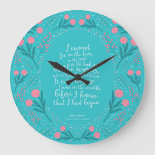 Grande Horloge Ronde Teal & Pink Floral Jane Austen Pride and Prejudice