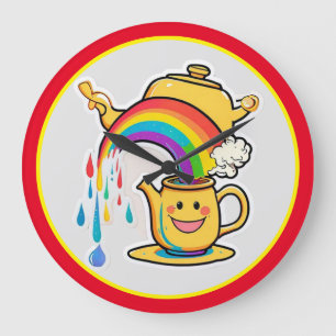 Grande Horloge Ronde "Teapot's Enchanted Rainbow Pour"