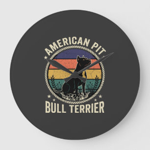 Grande Horloge Ronde Teckkel Pit Bull Américain Vintage Sunset Rope 