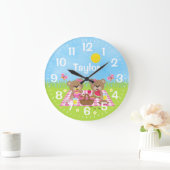 Grande Horloge Ronde Teddy Bear Pique-nique rose (Maison)