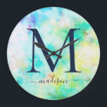 Grande Horloge Ronde Teen Tie-Dye Monogram<br><div class="desc">Colorful-dye monogram and name clock for your teen girl's. A tie-dyed personalized design she will love.</div>