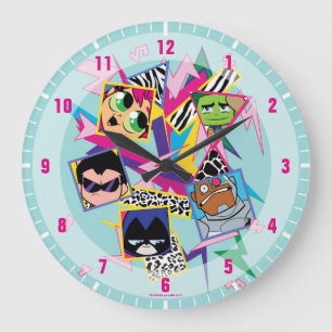 Grande Horloge Ronde Teen Titans Go! Retro 90's Group Collage