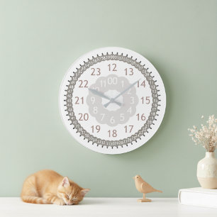 Grande Horloge Ronde Teinte Terreuse Moderne avec Marqueurs de 24 Heure