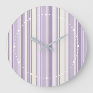 Grande Horloge Ronde Teintes de lavande douces rayures ivoire