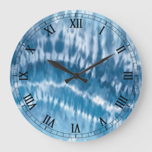 Grande Horloge Ronde Teinture bleue Tie Dye rond Numéros romains Horlog