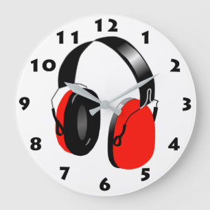 GRANDE HORLOGE RONDE TÉLÉPHONES EN TÊTE ROUGE DJ AVEC NUMÉRO NOIR