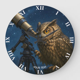 Grande Horloge Ronde Télescope Chouette Imaginaire Nuit