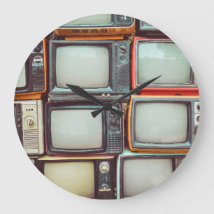 Grande Horloge Ronde Télévision rétro colorée pile, vintage.