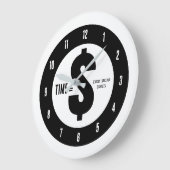 Grande Horloge Ronde Temps = $ Chaque seconde compte Noir et Blanc (Angle)