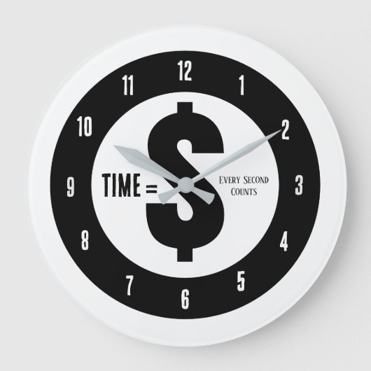 Grande Horloge Ronde Temps = $ Chaque seconde compte Noir et Blanc (Recto)