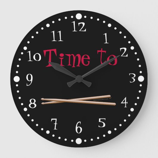 Grande Horloge Ronde Temps personnalisable pour tambour Baguettes Noir  (Recto)