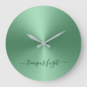 Grande Horloge Ronde Tempus Fugit Emerald Vert Métallurgie Style Acryl