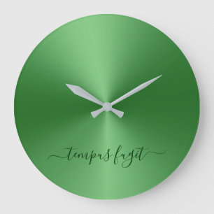 Grande Horloge Ronde Tempus Fugit Vert Métallurgique Style Acrylique