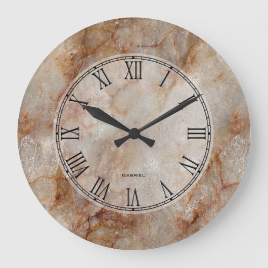Grande Horloge Ronde Tendance Brown Faux Marble Pierre Motif (Recto)