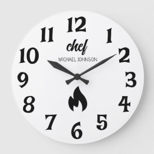 Grande Horloge Ronde Tendance Noir blanc Personnalisé nom chef