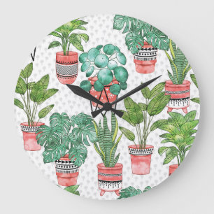 Grande Horloge Ronde Terra Cotta Plante Pots Motif.