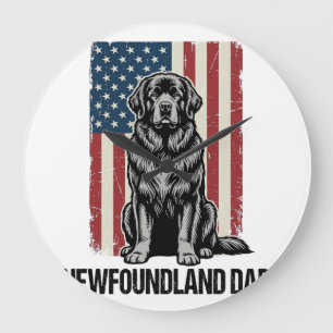 Grande Horloge Ronde Terre-Neuve Papa Chien Patriotique Vintage