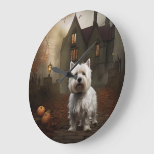 Grande Horloge Ronde Terrier blanc de l'ouest des Highlands Halloween e