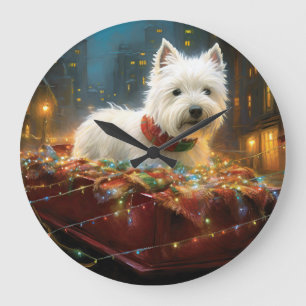 Grande Horloge Ronde Terrier West Highland White Noël Fêtard