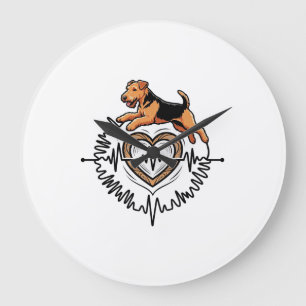 Grande Horloge Ronde Tervueren Airedale Terrier Chien qui saute Coeur L
