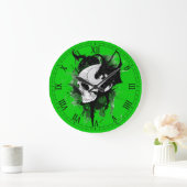 Grande Horloge Ronde tête crâne avec graffiti de dragon (Maison)