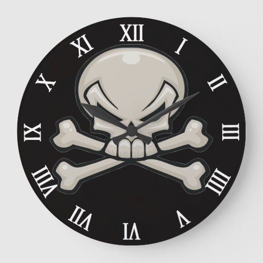 Grande Horloge Ronde tête crâne avec os croisés (Recto)