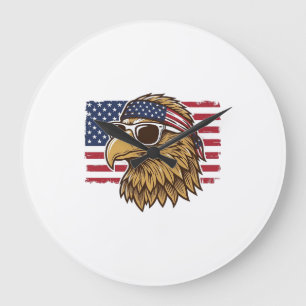 Grande Horloge Ronde Tête d'aigle patriotique Gravure vintage Graphique