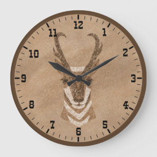 Grande Horloge Ronde Tête d'antilope Pronghorn Southwest Vieil Ouest