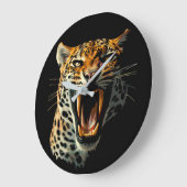 Grande Horloge Ronde Tête d'attaque du léopard (Angle)